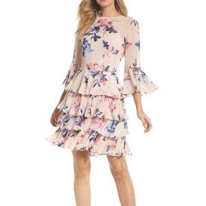 Women's - Eliza J. Floral Bell Sleeve Tiered Dress, Size 0 Petite